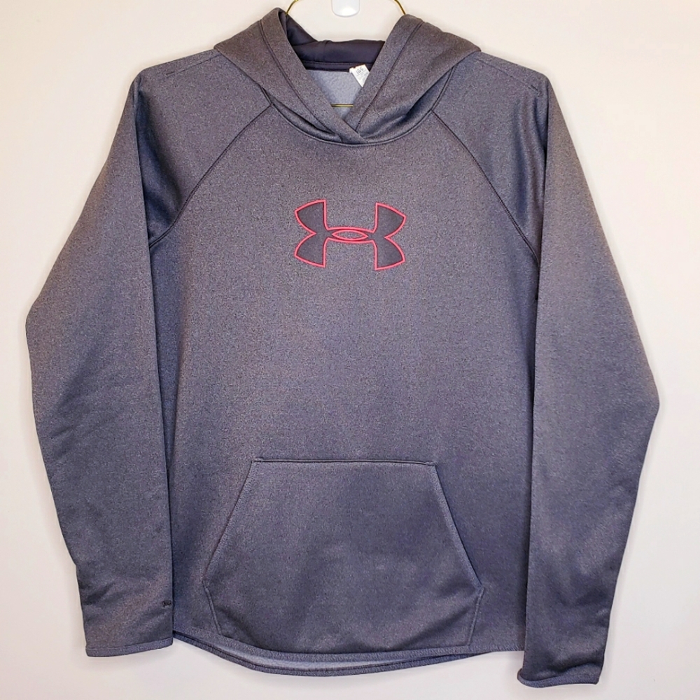 UNDER ARMOUR Hoodie sweatshirt gray COLD GEAR STORM thumbholes funnel neck LARGE